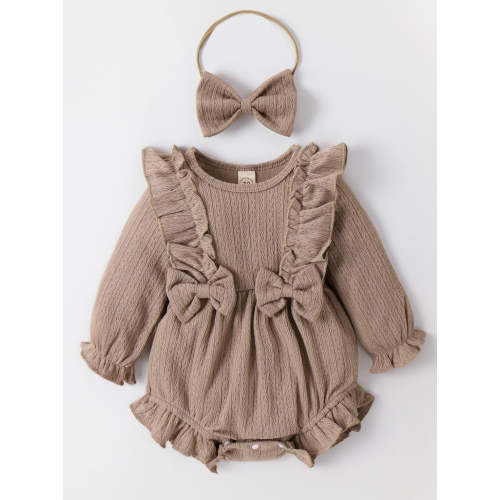2 pc Infant Baby Girl Ruffle Trim Bodysuit &amp; Headband