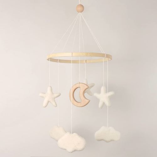 Mobile for Crib - Baby Mobile for Crib - Baby Crib Mobile - Crib Mobile for Girls, Boys - Baby Mobile for Bassinet - Gender Neutral Color Theme - Felt Cloud, Felt Star, Wood Moon