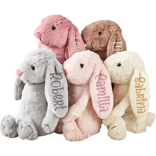 Embroidered Plush Bunny with Child's Name - Personalized Long Ear Bunny for Baby Gift,Bunny Stuffed Animal,Custom Perfect Keepsake for Kids, Flower Girl Gift,Newborn Gift