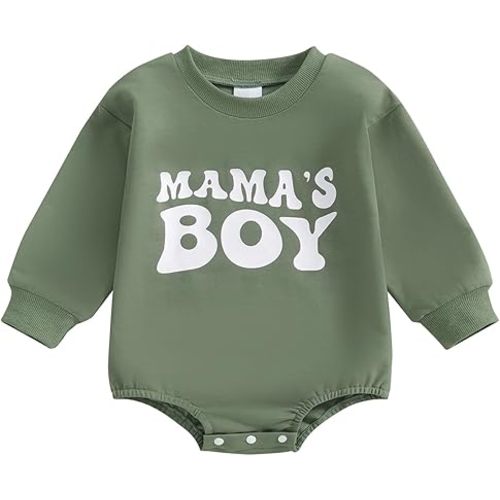 Fall Baby Boy Outfit Mamas Boy Baby Clothes Newborn Bubble Romper Long Sleeve Sweatshirt Coming Home Outfit