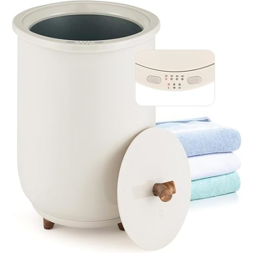 Giantex Towel Warmer Bucket, 23L Large Hot Towel Bucket for Bathroom Spa, Wood Handle, 3 Heating Modes, Adjustable Timer & Auto Shut Off, Fits Up to Two 40" x 70" Oversized Towels, Blankets, Gray