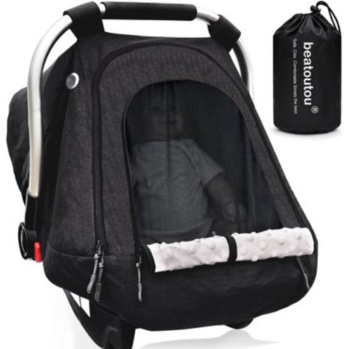 Baby Car Seat Cover for Babies,Patented Waterproof Baby Car Seat Cover for Boys & Girls,Infant Car Seat Cover Canopy for Girls,Windproof Car Seat Canopy for Boys, Keeps Babies Warm and Cozy (Black)