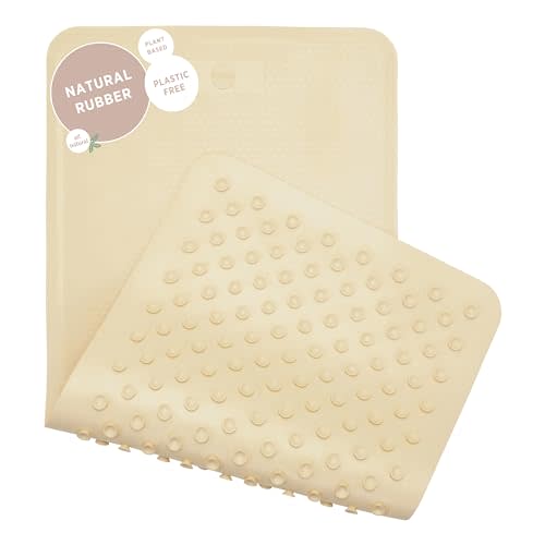 HEVEA Natural Rubber Big Bath Mat - Upcycled, Danish Design - Non Slip Bathtub Mat, 299 Suction Cups - Safe and Friendly Shower Mat for All Ages (Sand)