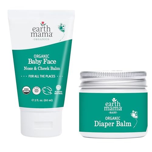 Earth Mama Top to Bottom Skin Care Bundle | Organic Diaper Balm + Baby Face Nose & Cheek Balm