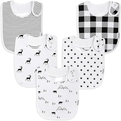 Double Layer Bandana Bibs - Thick, Multi Snaps, Organic Cotton - Soft & Absorbent - For Drooling, Teething, Feeding