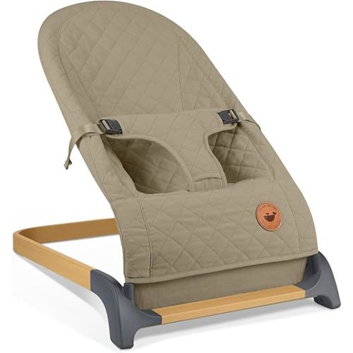 ANGELBLISS Baby Bouncer, Portable Bouncer Seat for Babies, Infants Bouncy Seat with Mesh Fabric, Natural Vibrations (Brown)