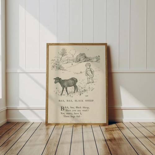 Vintage Style Nursery Decor, Antique Baby Room Art, Nursery Rhyme Print, Neutral Vintage Wall Decor, Sheep Digital Print, Book Illustration