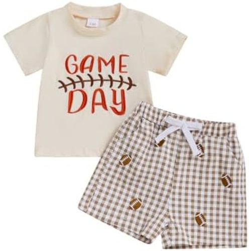 CIYCUIT Toddler Baby Boy Clothes Embroidered Print T-Shirt and Striped Shorts 2 Piece Outfit Set