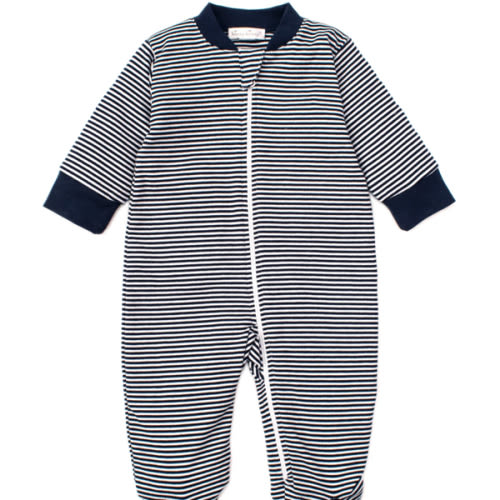 Navy Kissy Essentials Stripe Zip Footie