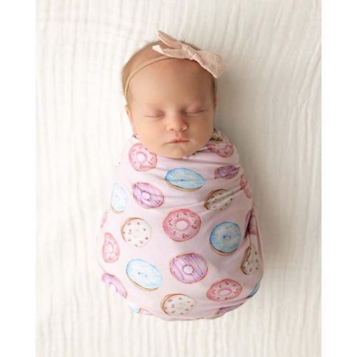 Lev Baby Buttery Soft Viscose from Bamboo Swaddle Blanket – Donuts Print Pink – 44x44 inches
