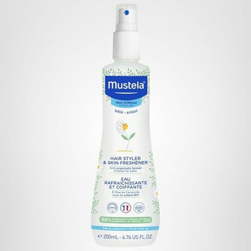 Mustela Baby Hair Styler & Skin Freshener - with Natural Avocado & Chamomile Water - Vegan & Hypoallergenic - 6.76 fl. oz.