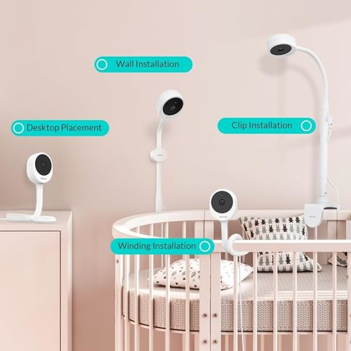 NETVUE Peekababy Baby Camera Monitor Video - Baby Monitor with Camera and Audio, 5" Display, 2-Way Talk, 4 in 1 Bracket Meets The Needs in All Scenarios, Smart Phone App, Cry Detection - White