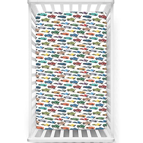 Race Car Themed Fitted Crib Sheet,Standard Crib Mattress Fitted Sheet Soft Polyester Toddler Mattress Sheet Fitted-Baby Sheet for Boys Girls,28“ x52“,Multicolor