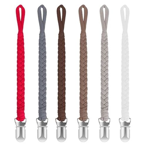 POKIPAW Pacifier Clip for Boys and Girls 6 Pack Baby Pacifier Holder Leash 100% Handmade Braided Fits All Pacifiers & Teething Toys Modern Unisex Baby Gift (Charming Pastels)