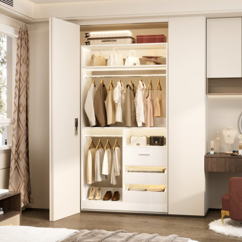 Latitude Run® 36" Closet System With 3 Drawers And 2 Rods,Shoes Storage | Wayfair