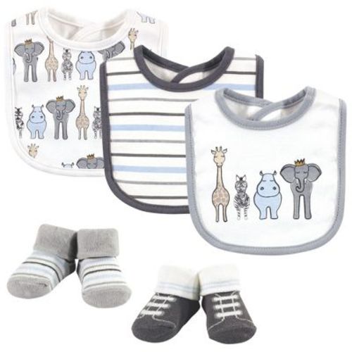 Hudson Baby Infant Boy Cotton Bib And Sock Set 5pk, Royal Safari, One Size