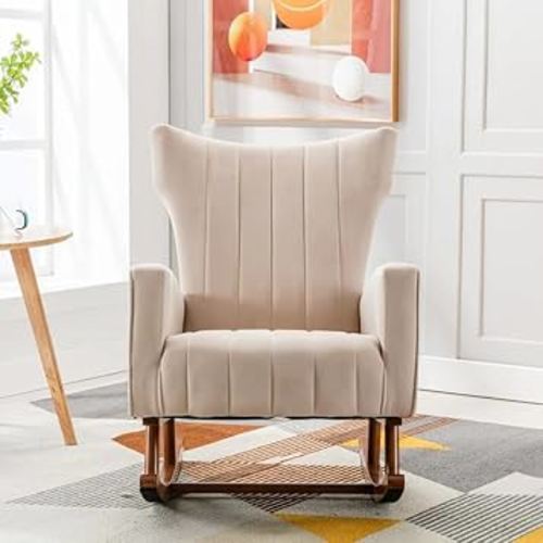 SK Woodies Modern Rosewood Rocking Chair Wood Rocker Rocking Lounge Chair Recliner Relaxation Lounging Relaxing Seat for Adult with Armrest (Beige) : Amazon.in: Home & Kitchen