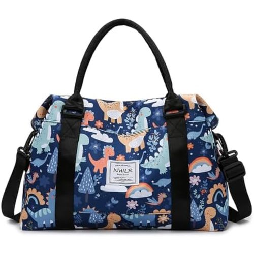 Travel Duffle Bag Weekender Overnight Bag Gym Tote with Dry and Wet Separated Pocket for Women Girls Shoulder Workout Duffel Bag Water Resistant (B-Dinosaurs)