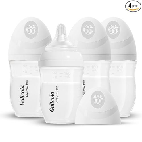 Gulicola PP (NOT Glass) Baby Breastfeeding Bottles Newborn Set 4 Pack, Extra Slow Flow Nipples, 0 Months +, 5 oz - White