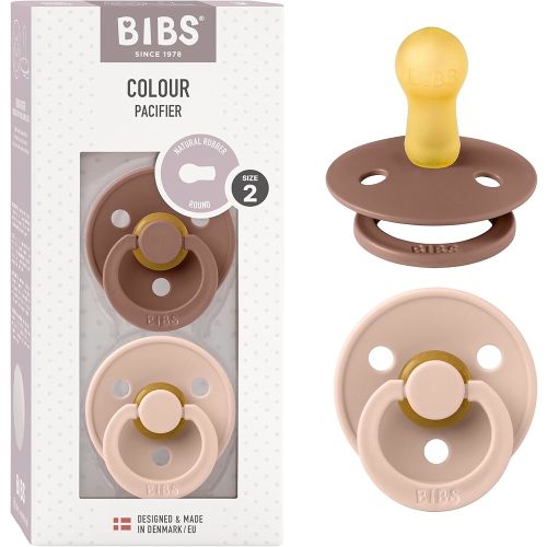 Bibs Pacifiers Color Collection, Set of 2 BPA-Free Latex Pacifiers Made in Europe, Round Nipple Baby Pacifier.