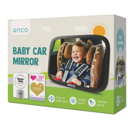 Onco Baby Car Mirror Rear Facing - Double Award-Winning Convex Car Mirror for Baby, 100% Shatterproof & Shakeproof with 360° Rotation, Newborn Essentials (9.6 x 6.9 in)