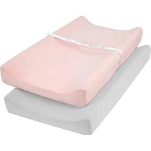 TILLYOU Changing Pad Cover Set in Soft Jersey Material - Fits 32"/34''x16" Contoured Pad for Babies,Peachy Pink & Lt Gray