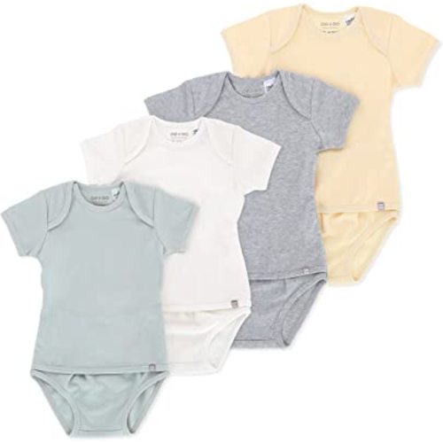3-6 months OETEO GOTS Certified Organic Cotton Easy-to-Wear No Snaps Baby Bodysuits - Adaptive Gtube Short Sleeve One-Pieces Pack