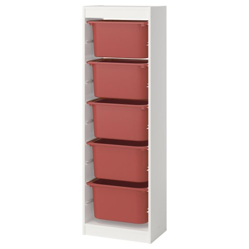 TROFAST Storage combination with boxes - white/red 18 1/8x11 3/4x57 1/8 "