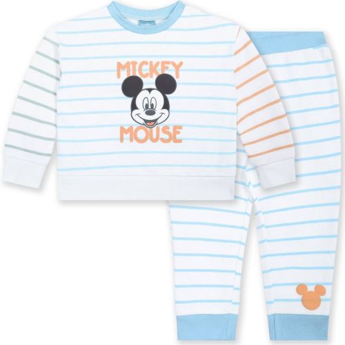 Baby Boys' 2pc Disney Mickey Mouse Striped Fleece Top & Bottom Set - White 0-3m