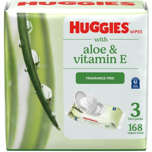 Huggies Natural Care Sensitive Body Wipes, Aloe & Vitamin E, Unscented, 3 Pack, 168 Total Ct