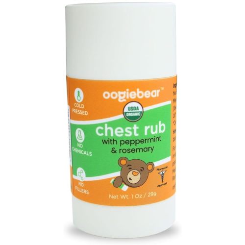 oogiebear Kids Chest Rub, USDA Organic Soothing Peppermint & Rosemary for Breathing Relief and Comfort, Petroleum Free, 1.0 Oz Balm
