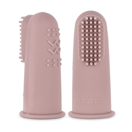 haakaa Silicone Baby Finger Toothbrush, Oral Care for Infants&Babies&Toddlers&Kids, Soft Food Grade Silicone, 0 Months+, 2 Pack, Blush