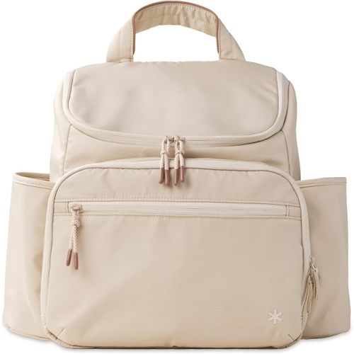 Skip Hop Diaper Bag Backpack with Portable Changing Pad Adjustable Pocket for 30 oz. Tumblers 9 Total Pockets Insulated Packing Cubes Luggage Sleeve & Stroller Straps Fits a 14” Laptop Forma Next Oat