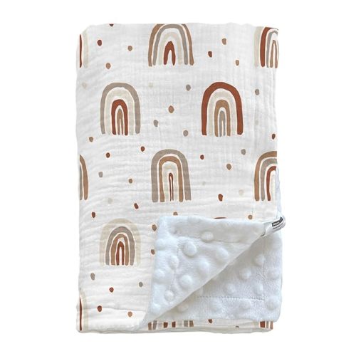 Soarwg Kids Baby Blankets Unisex Newborn, Super Soft Nursery Minky Blankets with Muslin Cotton for Boys Girls, Toddler Nursery Rainbow Bed Blanket Shower Gifts, Standard 100 by Oeko-Tex, 30 x 40 Inch. - White Rainbow