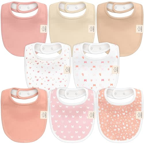 8-Pack Organic Baby Bibs for Boys, Girls - Soft Cotton Drooling and Teething Baby Bibs, Baby Girl Bibs, Baby Boy Bibs, Baby Drool Bibs for Baby Girl, Boy, Newborn Infant Bibs(Butterflies)