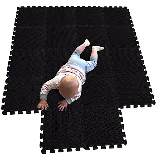 MQIAOHAM® Interlocking Soft Foam Floor Mats EVA Puzzle Tiles Protective Flooring Set Floor Protector Surface Protection Underlay Mat for Sports Exercise Gym Fitness Basement Garage Workshop Black 104