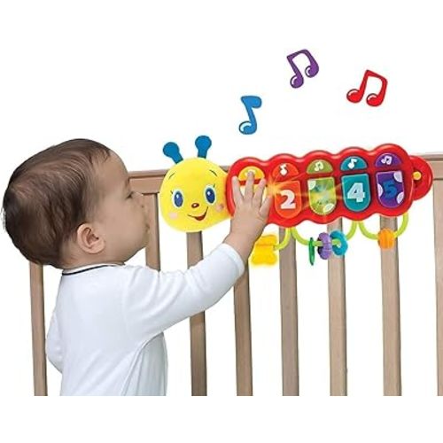 KiddoLab Lira Baby Musical Toy with Lights & Music – Interactive Caterpillar Spinner & Stacking Rings for Infants 3+ Months – Soft Stuffed Animal Head for Sensory Play