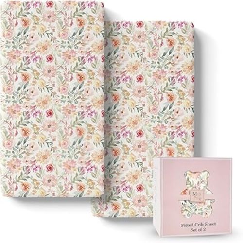 Baby Girls Crib Sheets | 2 Pack Floral Ultra-Soft Bedding for Crib Mattress and Toddler Beds |Blended Cotton Fitted Crib Sheet for Baby Girls Comfort and Elegance by Max&So