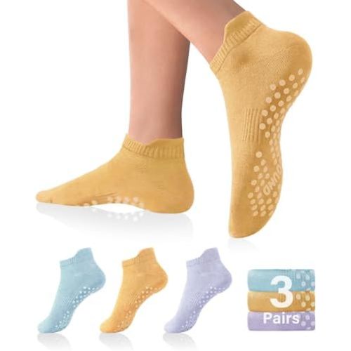 DIBAOLONG Pilates Socks with Grips for Women Yoga Socks Non Slip Barre Hospital Socks 6-Pairs Grippy Ankle Socks