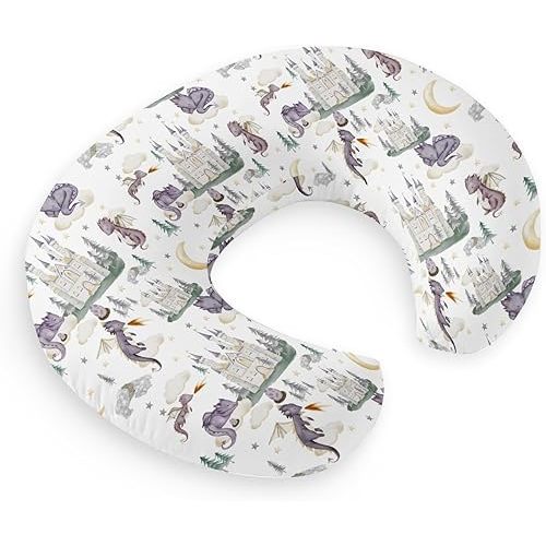 HawSkgFub Cute Dragon Fairy Tale Nursing Pillow Cover Baby Girl Shower Gift, Purple Castle Cloud Moon Star Pine Tree Breastfeeding Pillow Slipcover, Nursing Pillowcase for Newborn Infant, Cover Only