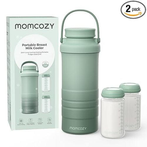 Momcozy 22oz Portable Breastmilk Cooler for 24H Outdoor, Newborn Essentials | 24 Hours & 360° Surrounded Cooling, 2 Extra Baby Bottles for Better Storage, Life Saver for Working Mom, Hassle-Free Cleaning