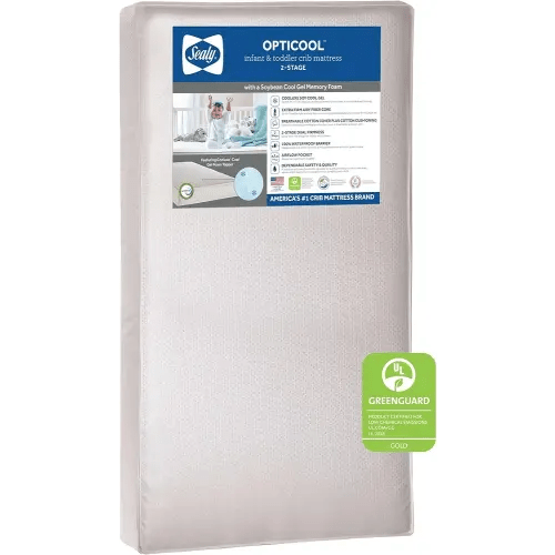 Sealy Baby OptiCool Premium Dual Firm Waterproof Baby Crib Mattress & Toddler Bed Mattress, Hypoallergenic Breathable Baby Mattress, Sustainable Cool Memory Foam, Safety Certified, Made in USA 52"x28"