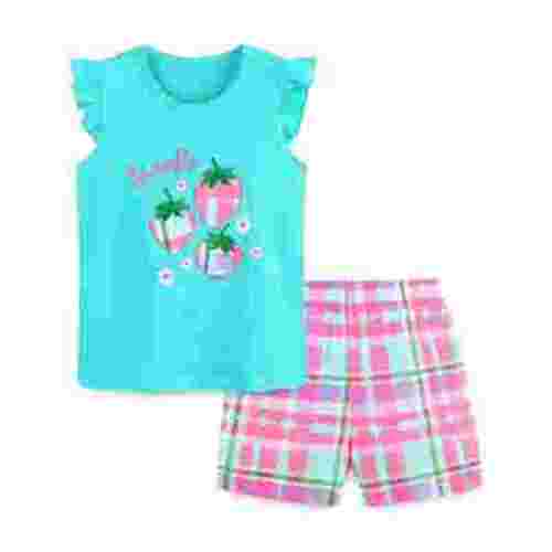 HILEELANG Toddler Girl Summer Short Clothes Sets Outfits Easter Cotton Blue Strawberry Tee Shirts Shorts Playwear 2T