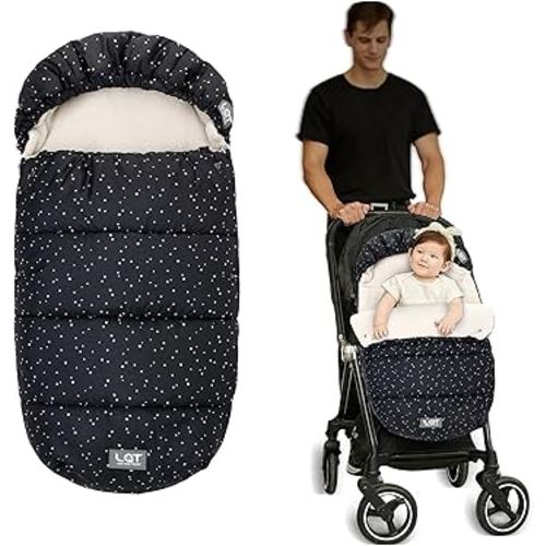 LAT Baby Warm Bunting Bag Universal,Stroller Sleeping Bag Cold Weather,Waterproof Toddler Footmuff(Detachable,Black+White Stars)