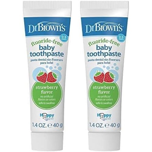 Dr. Brown's Fluoride-Free Baby Toothpaste, Infant & Toddler Oral Care, Strawberry, 2-Pack, 1.4oz/40g, 0-3 Years