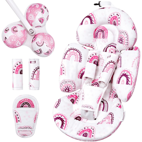 Infant Insert Compatible with 4moms Mamaroo Swing and Infant Carseat, Including 3 Replacement Toys, Reversible Newborn Insert for Baby Swing, Stroller, Bouncer, Soft Fabric - Mauve Rainbow