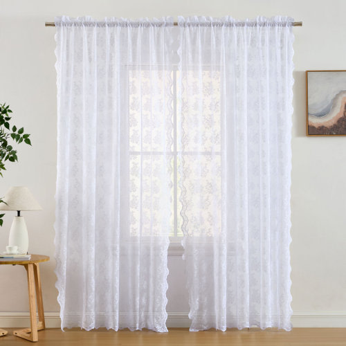 Winston Porter Palomares Floral Soft Decorative Lace Semi Sheer Light Filtering Rod Pocket Window Treatment Curtain & Reviews | Wayfair
