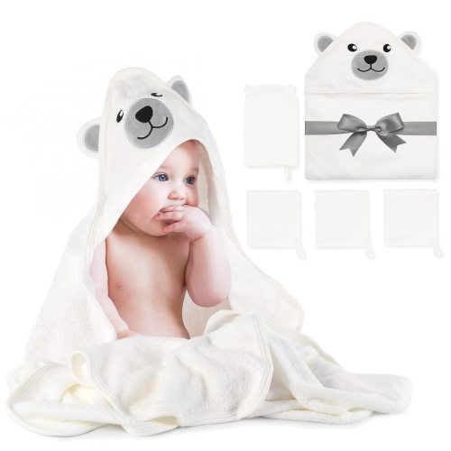 Momcozy Baby Bath Towel Set 5pcs, Baby Towel with Hood 1pcs, Baby Washcloth 3pcs