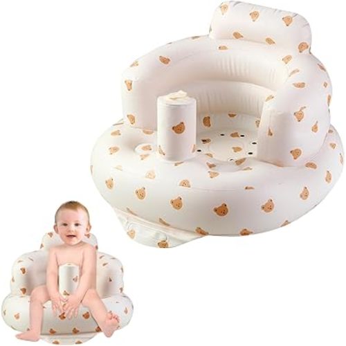 PandaEar Inflatable Baby Seat for 3 Months+, Blow Up Infant Chair Toddler Floor Seats with Built in Air Pump for Sitting Up, Bear