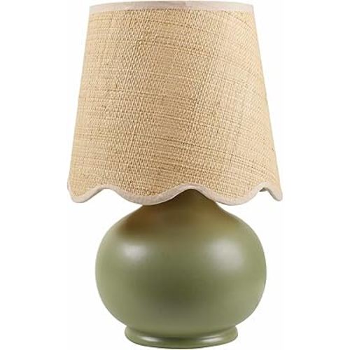 BoutiqueRugs Theisseil Boho Ceramic Bedside Table Lamp for Bedroom Nightstand and Living Room - Shade Rattan - Green, Beige - 13" H - Amazon.com